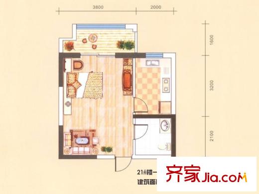 長樂坊21#樓戶型圖 1室1廳1衛(wèi)1廚