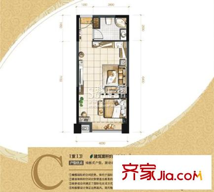 橄欖國際戶型圖C戶型圖 1室1衛(wèi)1廚