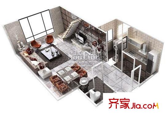橡樹(shù)街區(qū)戶型圖E戶型loft 2室2廳1衛(wèi)1廚
