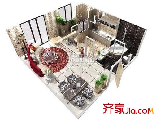 橡樹街區(qū)戶型圖b戶型-底層loft 2室2廳2衛(wèi)1廚