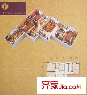 西港雅苑戶型圖F戶型 3室2廳2衛(wèi)1廚