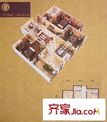 西港雅苑戶型圖G戶型 3室2廳2衛(wèi)1廚
