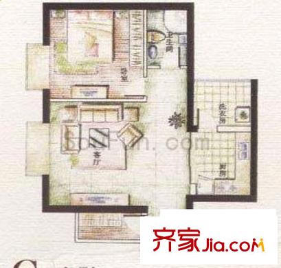 海佳云頂戶型圖1室2廳1衛(wèi)1廚