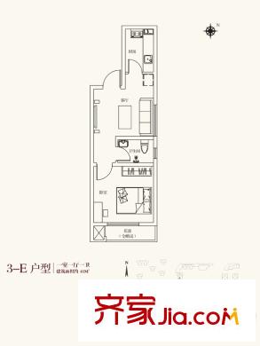 灞業(yè)?大境3號(hào)樓E戶型 1室1廳1衛(wèi)1廚