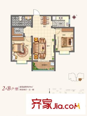 灞業(yè)?大境2號(hào)樓B戶型 2室2廳1衛(wèi)1廚