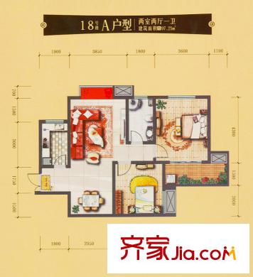 世融嘉城戶型圖18號(hào)樓-A戶型 2室2廳1衛(wèi)1廚
