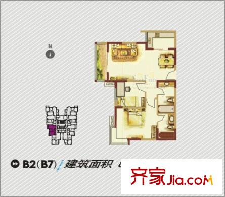 羅曼公社戶型圖B2、B7戶型圖 2室2廳2衛(wèi)1廚
