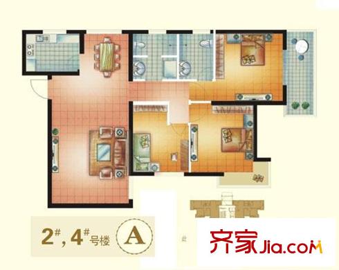 春曉馨苑戶(hù)型圖2# 4#A戶(hù)型圖標(biāo)準(zhǔn)層 3室2廳2衛(wèi)1廚