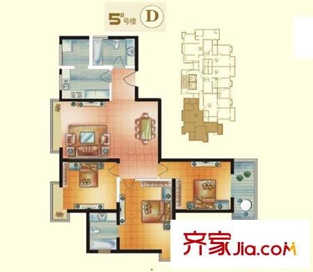 春曉馨苑戶型圖5#D戶型圖標(biāo)準(zhǔn)層 3室2廳1衛(wèi)1廚