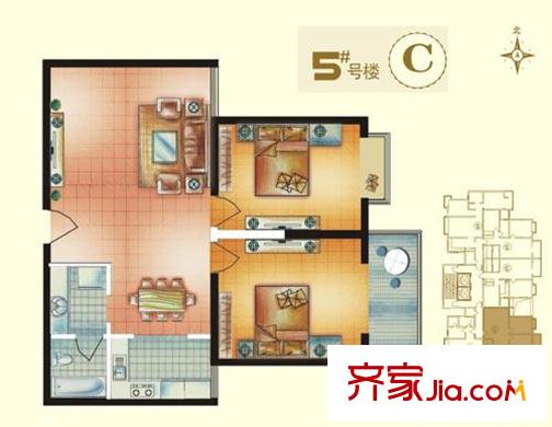春曉馨苑戶型圖5#C戶型標(biāo)準(zhǔn)層 2室2廳1衛(wèi)1廚