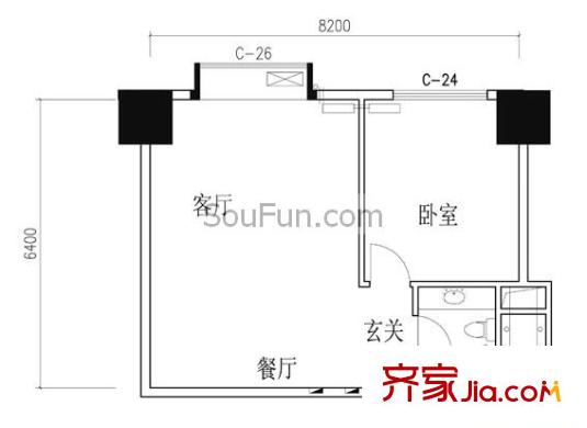 紫薇龍騰新世界戶型圖1室2廳1衛(wèi)