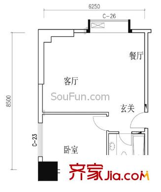 紫薇龍騰新世界戶型圖1室2廳1衛(wèi)