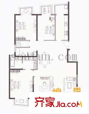 就掌燈戶型圖3室2廳2衛(wèi)1廚