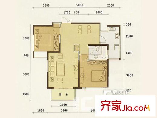 豐景佳園 戶型圖 2室2廳1衛(wèi)