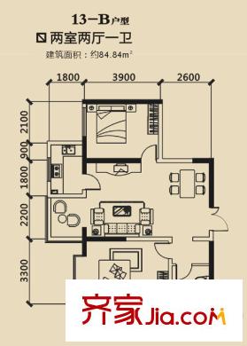 長樂坊13號樓B戶型 2室2廳1衛(wèi)1廚