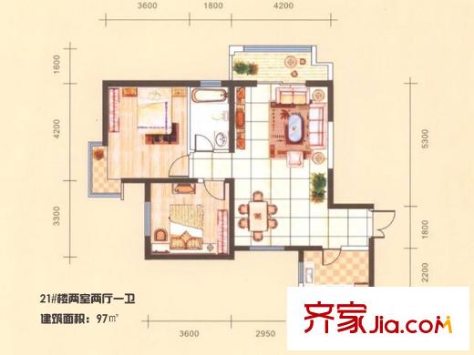 長樂坊21#樓戶型圖 2室2廳1衛(wèi)1廚