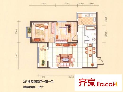 長樂坊21#樓戶型圖 2室2廳1衛(wèi)1廚