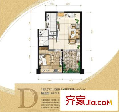 橄欖國際戶型圖D戶型圖 1室1廳1衛(wèi)1廚