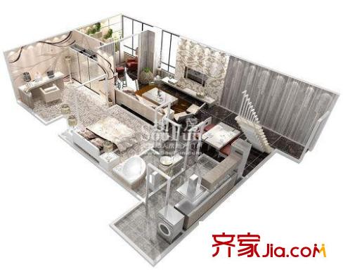 橡樹(shù)街區(qū)戶型圖A戶型-底層loft 3室2廳2衛(wèi)1廚