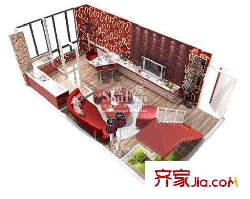 橡樹街區(qū)戶型圖c戶型-底層loft 1室1廳1衛(wèi)1廚