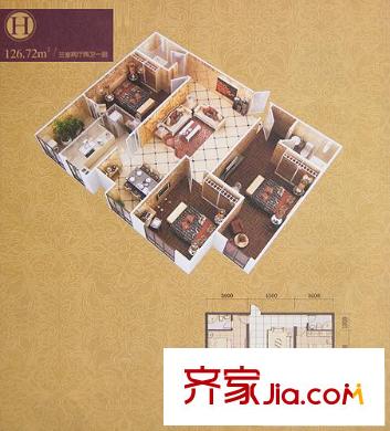 西港雅苑戶型圖H戶型 3室2廳2衛(wèi)1廚