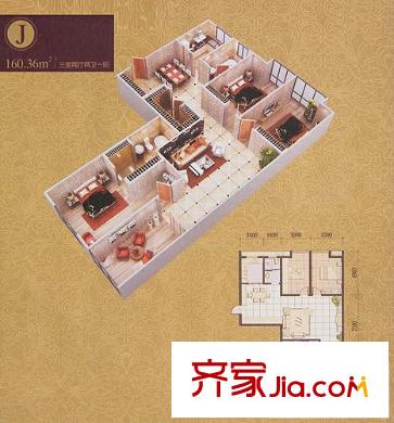 西港雅苑戶型圖J戶型 3室2廳2衛(wèi)1廚