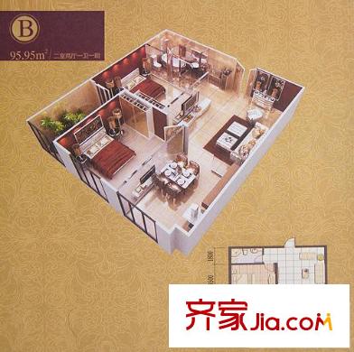西港雅苑戶型圖B戶型 2室2廳1衛(wèi)1廚