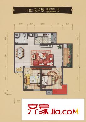 世融嘉城戶型圖18號(hào)樓-B戶型 2室2廳1衛(wèi)1廚