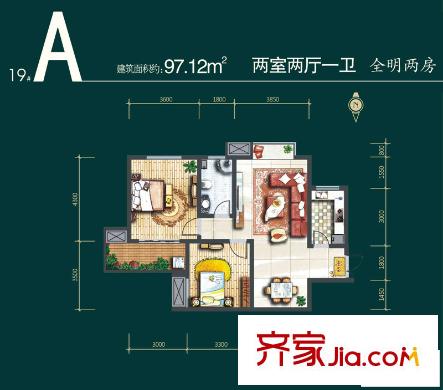 世融嘉城戶型圖19#A戶型圖 2室2廳1衛(wèi)1廚