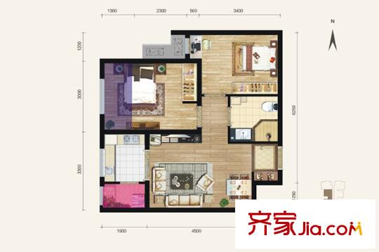 天朗大興郡五期2號樓公寓H戶型 2室2廳1衛(wèi)1廚