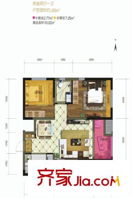 天朗大興郡五期3-10號樓高層戶型 2室2廳1衛(wèi)1廚