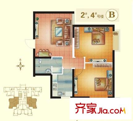 春曉馨苑戶(hù)型圖2# 4#B戶(hù)型圖標(biāo)準(zhǔn)層 2室2廳1衛(wèi)1廚