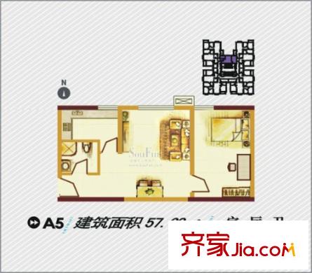 羅曼公社戶型圖A5戶型圖 1室1廳1衛(wèi)1廚