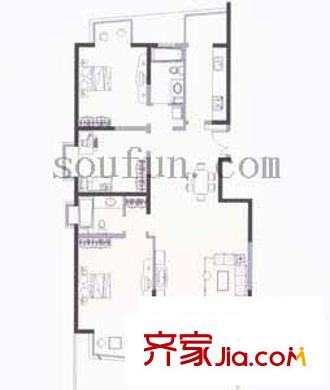 就掌燈戶型圖3室2廳2衛(wèi)1廚