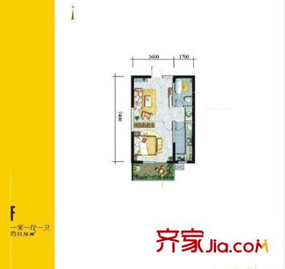 翡翠明珠6號樓F 1室1廳1衛(wèi)1廚
