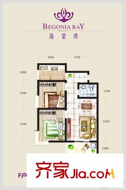 海棠灣6號(hào)樓F戶型 2室2廳1衛(wèi)1廚