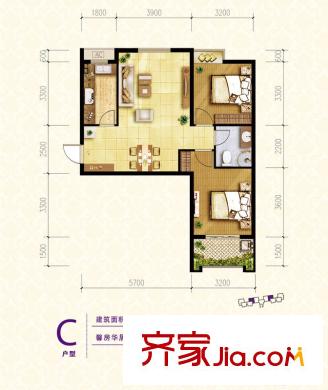 薈金?夢(mèng)想家1、5號(hào)樓C戶型圖 2室2廳1衛(wèi)1廚