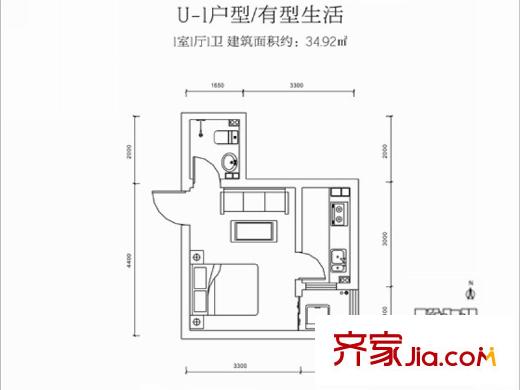 高新大都薈E棟/F棟U-I戶型 1室1廳1衛(wèi)1廚