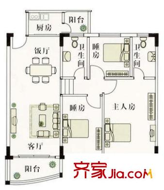 曲江翠竹園  戶型圖 3室2廳2衛(wèi)