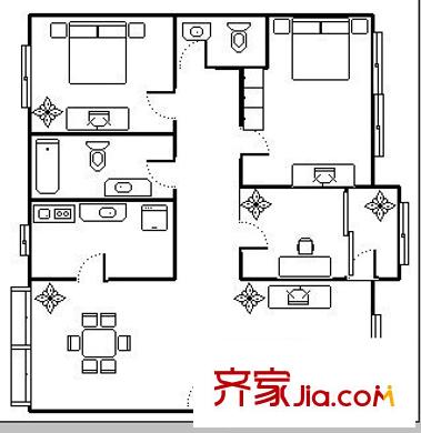 曲江翠竹園 戶型圖 3室2廳2衛(wèi)