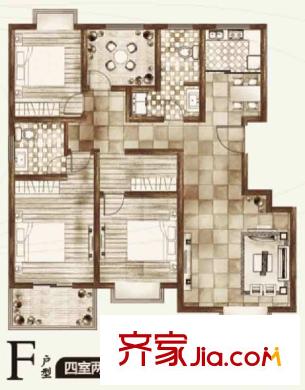 華宇鳳凰城戶型圖二期F戶型 4室2廳2衛(wèi)1廚