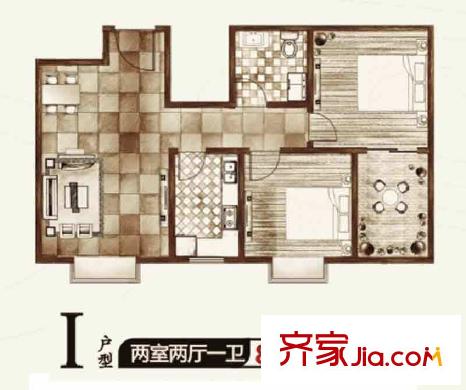 華宇鳳凰城戶型圖二期I戶型 2室2廳1衛(wèi)1廚