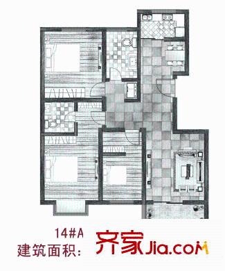 華宇鳳凰城戶型圖14#樓A戶型 3室2廳2衛(wèi)1廚