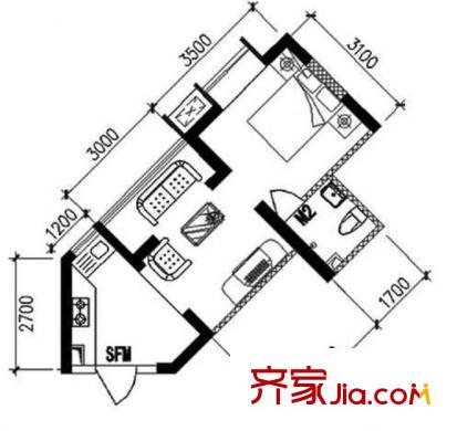 紫薇田園都市 1室 戶型圖