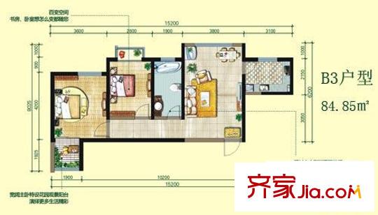 融僑馨苑戶型圖B3戶型 2室2廳1衛(wèi)1廚