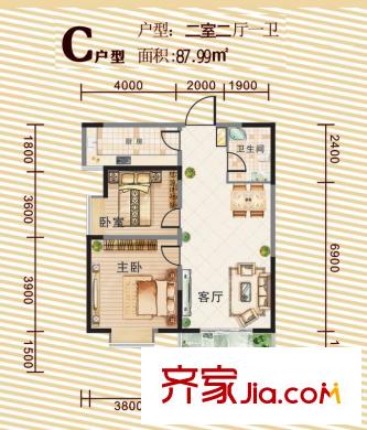 韶雨水韻星城戶型圖c戶型 2室2廳1衛(wèi)1廚