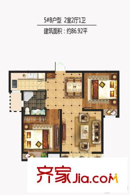梧桐年華5號樓B戶型 2室2廳1衛(wèi)1廚