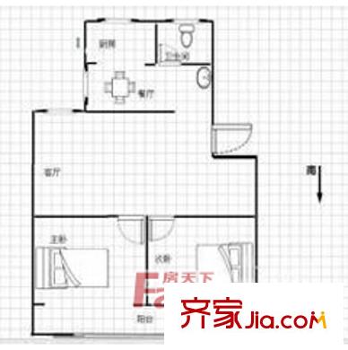 陜一針家屬院 2室 戶型圖