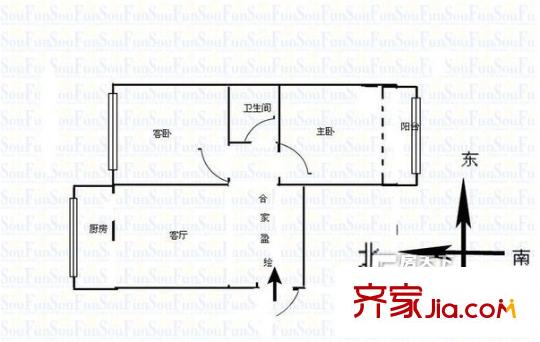 構件廠家屬院戶型圖戶型圖 2室1廳1衛(wèi)1廚