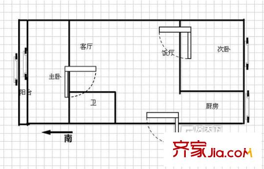 構件廠家屬院戶型圖戶型圖 2室1廳1衛(wèi)1廚